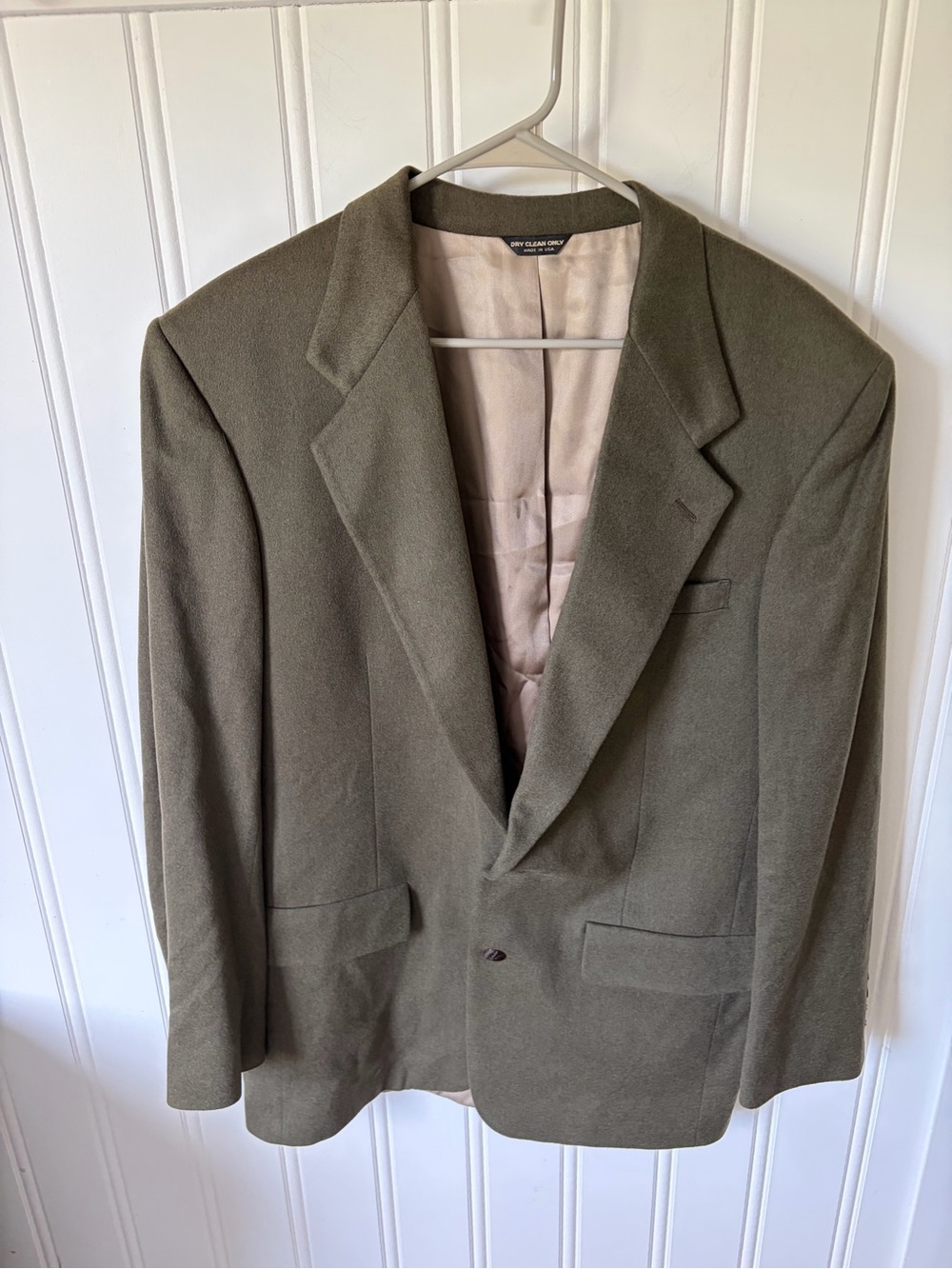 RARE VTG Bill Blass 100% Pure Cashmere The Greenbrier Blazer 42L Olive Green